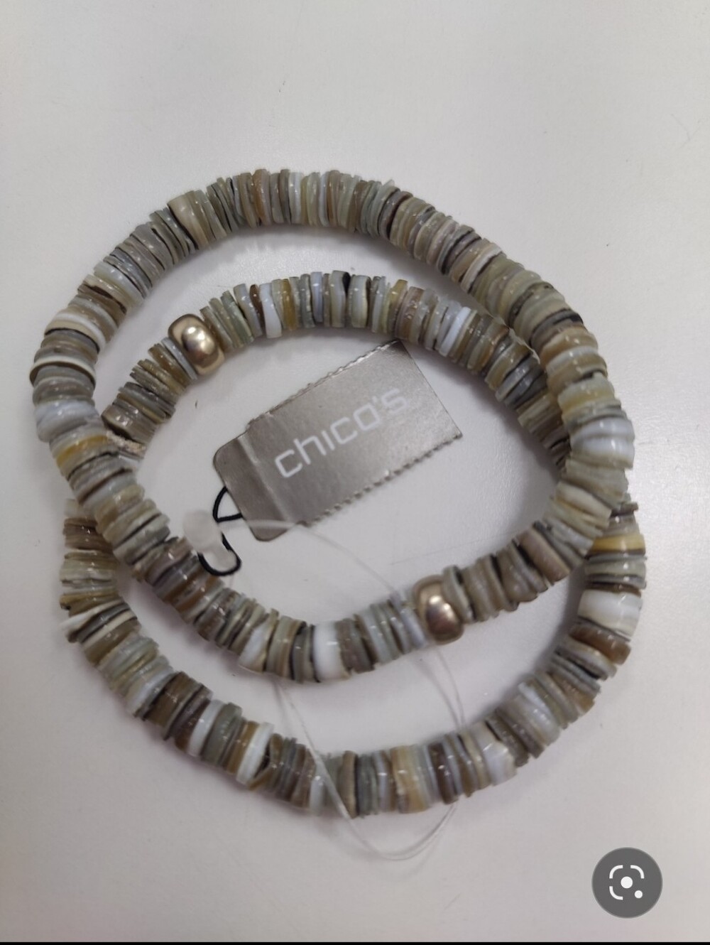 Chico's NWT Heishi Bead Stretch Bracelet Set White Ivory Beige Gray Brown Boho